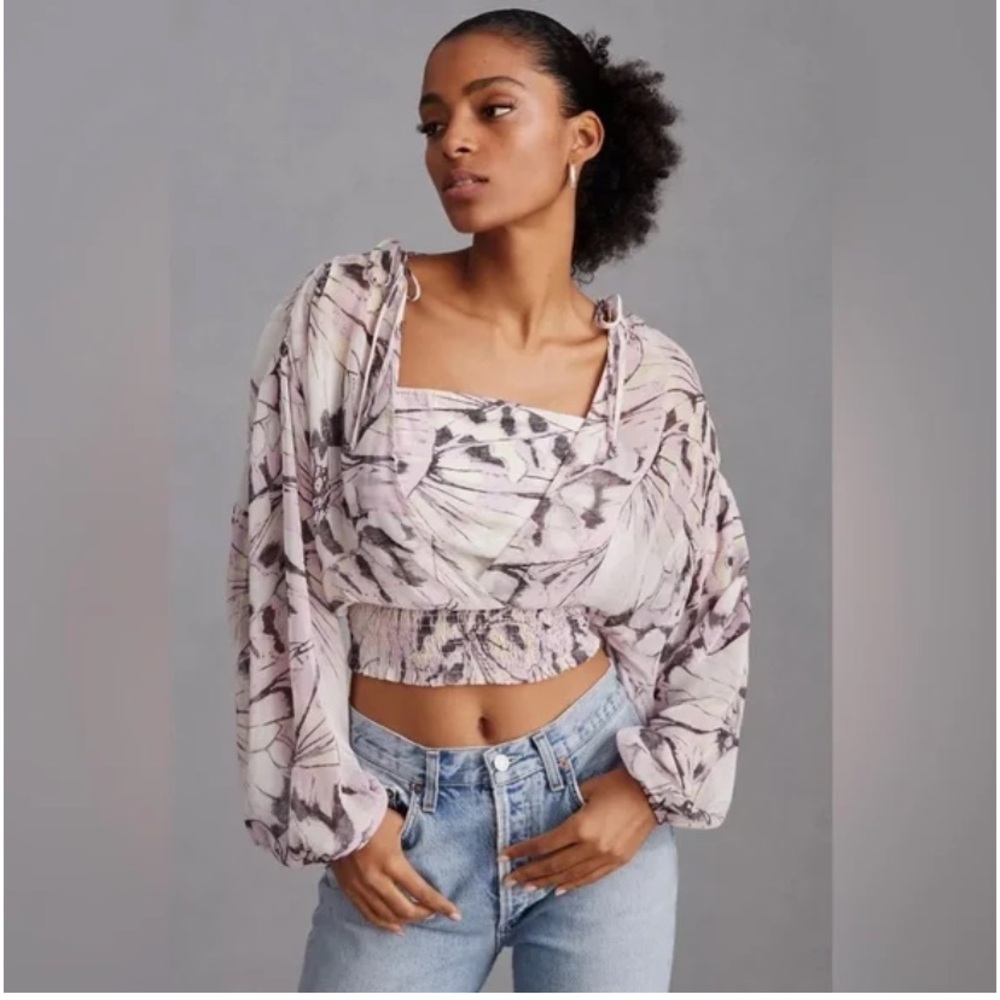 By Anthropologie Sheer Peasant Blouse Top Size XL